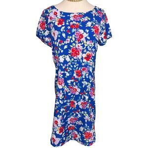 Yumi Kim Blue Love Potion Shift Dress floral zipper back blue red size large L